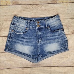 Revolution by Revolt acid wash high rise jean shorts